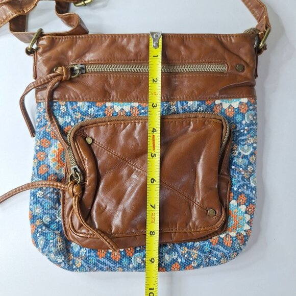 Crossbody Leather Cloth Purse Handbag Floral Zipper Pockets Adjustable Strap - Picture 7 of 12